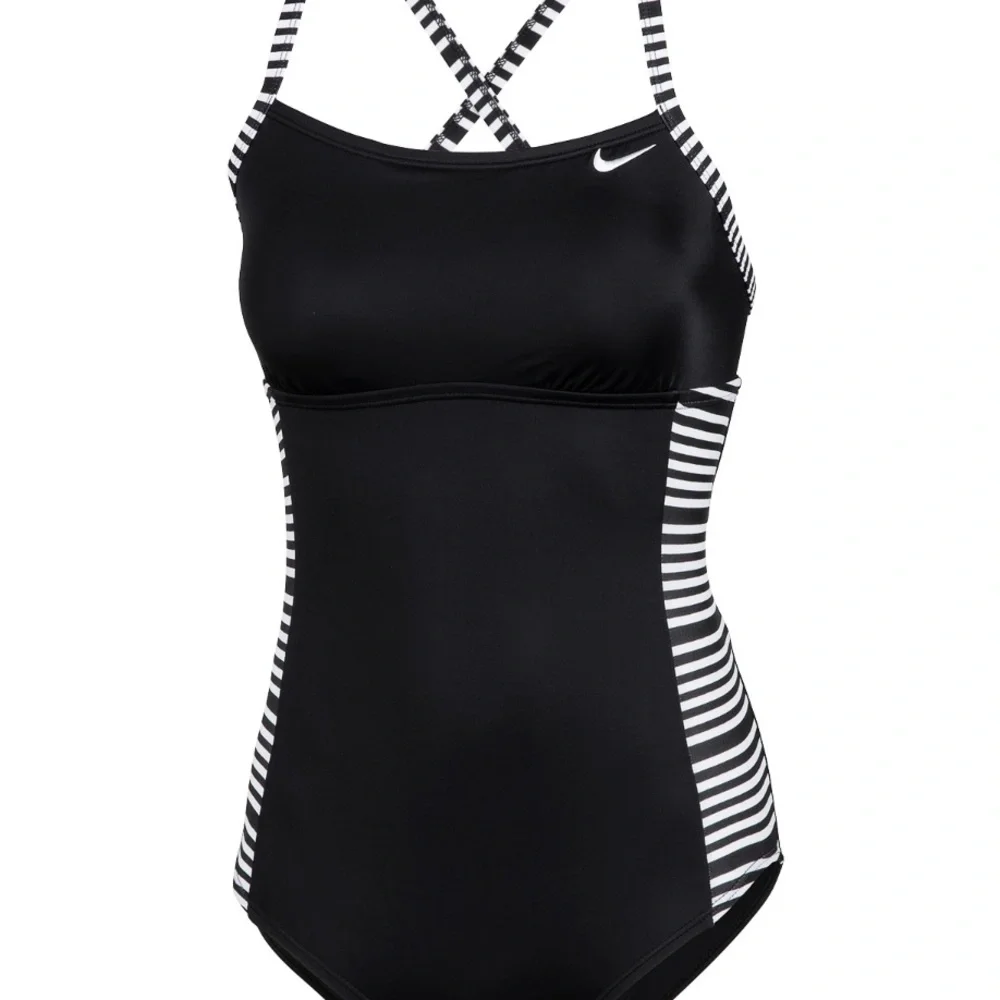 Nike Women's Black and White Striped One Piece‎ Swimsuit